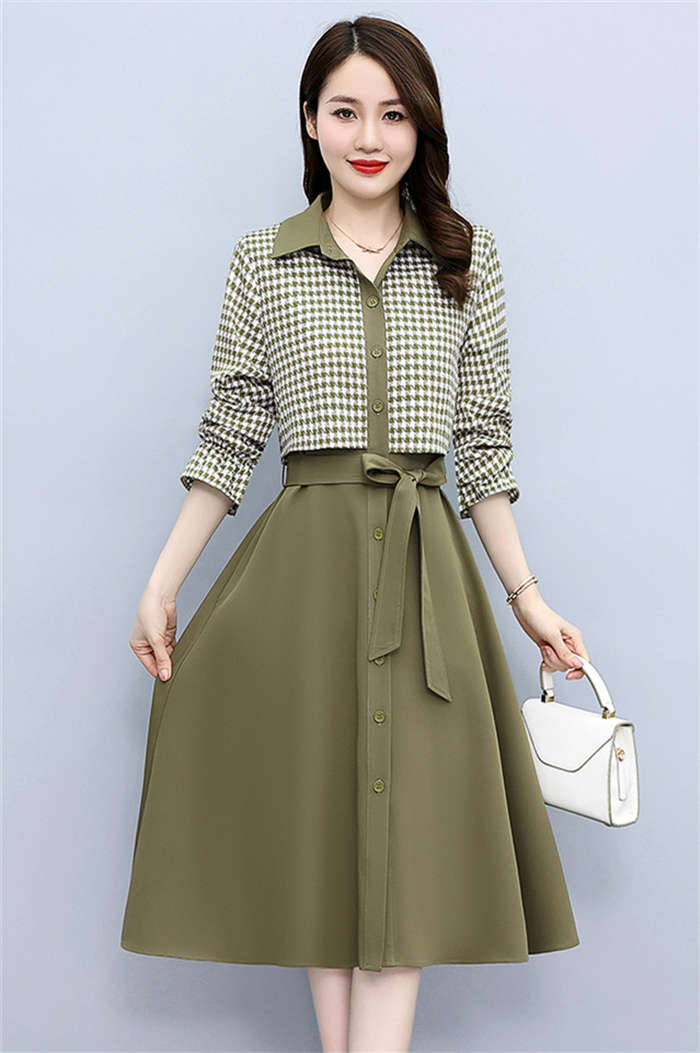 ワンピース 秋 長袖 秋冬 きれいめ レディース ロングワンピース シャツワンピース レイヤード風ワンピース シャツワンピース チェック柄 長袖 シャツ フレア トップス ロング丈 重ね着風 韓国 通勤 オフィス 入園式 卒業式 上品 30代 40代 50代 送料無料