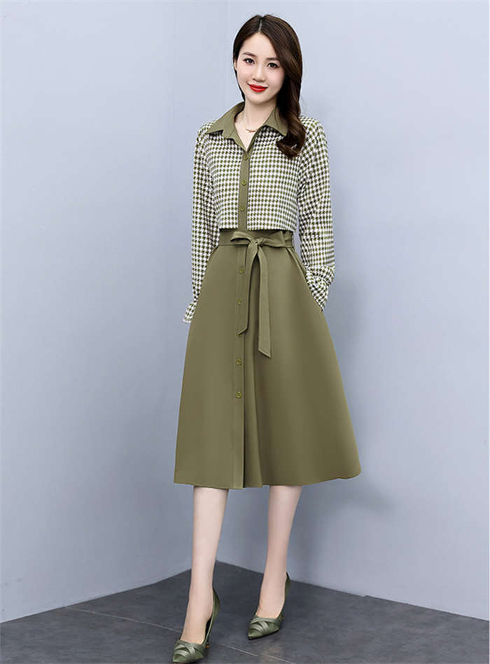 ワンピース 秋 長袖 秋冬 きれいめ レディース ロングワンピース シャツワンピース レイヤード風ワンピース シャツワンピース チェック柄 長袖 シャツ フレア トップス ロング丈 重ね着風 韓国 通勤 オフィス 入園式 卒業式 上品 30代 40代 50代 送料無料