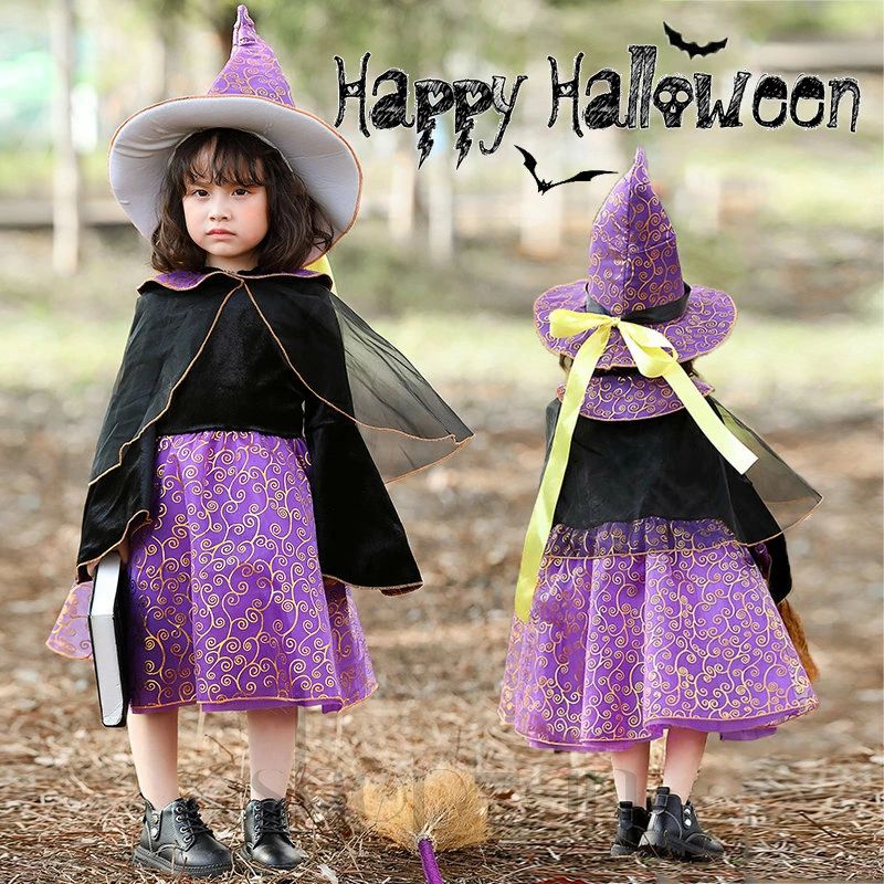 送料無料 ハロウィン コスプレ 女の子 衣装 魔女 子供 コスプレ 仮装 キッズ スカート コスチューム 子供 洋服 ワンピース Halloween 姫系 カラフルドレス 変装 魔法使い キッズ 子どもドレス 女の子 悪魔 cospla