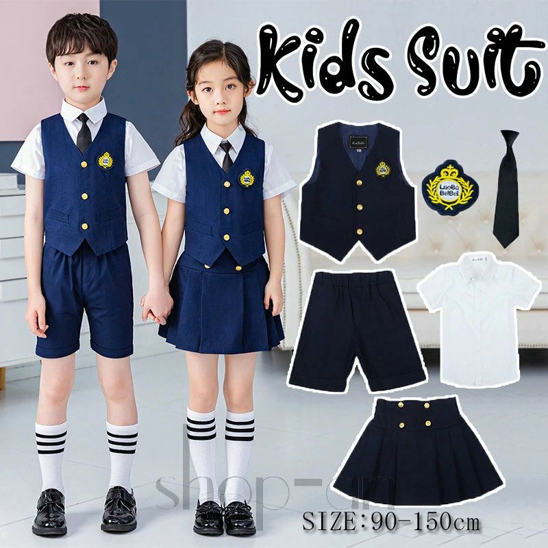 送料無料 子供 入学式 半袖 スーツ キッズ 卒業式 4点セット 5点セット 女子学生制服 上下セット フォーマル セーラー服 キッズ ジュニア 中学校制服 女子校生 ミニスカ 子どもダンス 演出服 半袖 学生服 上下 男の子 女の子