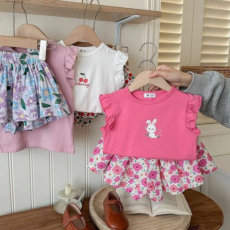 Top & Bottom Sets - セットアップ キッズ ベビー 子供 子ども こども 子供服 キッズ服 女の子 春服 春物 夏服 夏物 tシャツ 半袖 フレアパンツ 花柄 ショートパン ジュニア 赤ちゃん 入学 入園 お出かけ セット セット販売 上下セット 90cm 100cm 110cm 120cm 130cm 140cm