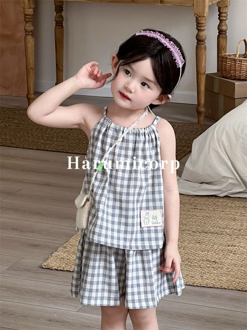 セットアップ キッズ 子供服 女の子シャツ キャミチェック柄 ハーフパンツ おしゃれ 可愛い 韓国こども服 春 夏 ベビー服 ジュニア トップス ボトムス 入学 入園 保育園 幼稚園 誕生日 プレゼント 姉妹 双子130cm 120 110 100 90 80