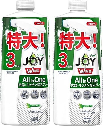 ジョイ 【まとめ買い】 W除菌 オールインワン 泡スプレー 食器用洗剤 緑茶の香り 詰め替え 3回分 630mL..