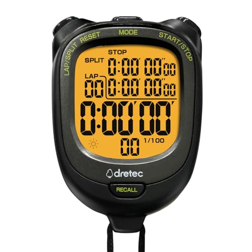 ドリテック(dretec) 防水(IPX7)&バックライト付ストップウォッチ 0.01秒単位で計測 ラップ/スプリット機能 勉強 スポー 送料無料