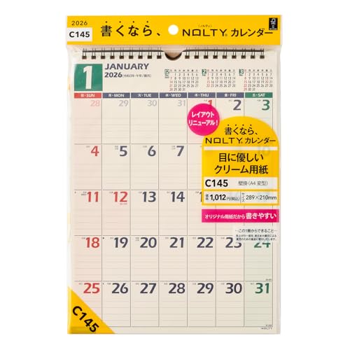 能率 NOLTY 2026年 カレンダー 壁掛け A4変型 C145 送料無料