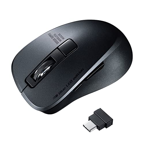 サンワサプライ マウス ワイヤレス Type-C接続 静音 5ボタン(戻る・進むボタン搭載) ブルーLED 中型 ブラック MA-WBL 送料無料