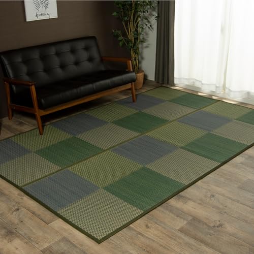 イケヒコ い草 自然素材 ラグ カーペット 花ござ 裏張りあり 長方形 単品 DXピーア ブルー 約191×286cm..