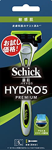 Schick(シック) ハイドロ5プレミアム 敏感肌用 5枚刃 ホルダー(刃付き) スキンガード付 グリーン 男性用 髭剃り カミソリ