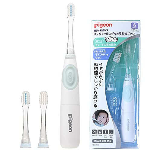 Beauty, Health - ピジョン はじめての仕上げ専用電動歯ブラシ グリーン (6ヶ月頃から) 2種類の植毛ブラシ付