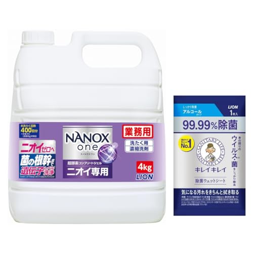 【消臭特化】ニオイ専用-/4kg/-・Style:【消臭特化】ニオイ専用Size:4kg・パッケージ個数:1・●部屋干し洗剤※4を超えた消臭力で、部屋干し臭、汗臭、タオルの雑菌臭、枕カバーの加齢 臭まで解決！ ※4：当社部屋干し用液体洗剤との比較・除菌ウェットシート付商品紹介 ニオイ、汚れ、衣類の色変化を 1 本で全部断つ、高濃度コンプリートジェル。 【高い洗浄・消臭力】と【衣類本体の色を保つこと】を両立した唯一の洗剤。 衣類がいつまでも清潔で長く使えます。 ●衣類の色変化※1を防ぐ ※1：黄ばみ、黒ずみ、くすみ、色あせ、色落ち ●ウイルス除去※2 ※2：全てのウイルスを取り除くわけではありません ●徹底抗菌※3 ※3：全ての菌の増殖を抑えるわけではありません ●洗濯層のニオイ抑制 ●すすぎ1回 OK ●蛍光剤無配合 原材料・成分 界面活性剤（53％　ポリオキシエチレンアルキルエーテル、直鎖アルキルベンゼンスルホン酸塩、アルキルエーテル硫酸エステル塩）、安定化剤、pH調整剤、再汚染防止剤、酵素