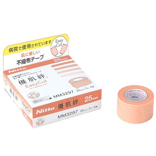 ニトムズ 優肌絆 EasyCut ペールオレンジ25mm×7m 4巻入 (品番MM3297) 肌にやさしい かぶれにくい サージカルテープ 医療