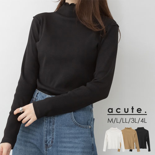 Rakuten - M L LL 3L 4L ハイネックメローカットソー k-0406 レディース トップス 大きいサイズ 30代 40代 50代 着やせ 体型カバー 大きめ ゆったり 春 夏 秋 冬 リブカットソー 秋トップス 薄手トップス インナー メロー襟 メロウ 重ね着
