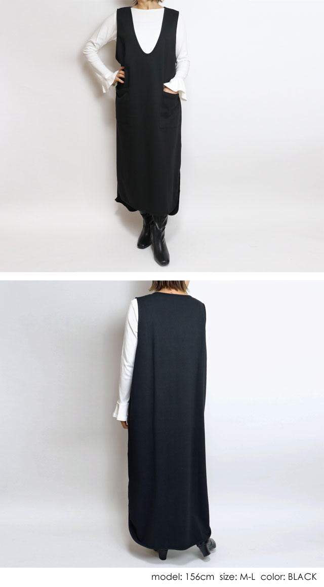 M-L LL-3L 4L-5L Vネックスウェットワンピース k-0487 ロングベスト 裏毛 ミニ裏毛素材 Vネックワンピース ノースリーブワンピース ノースリワンピ ジャンパースカート レディース ワンピース 大きいサイズ 30代 40代 50代 着やせ 体型カバー 大きめ ゆったり 春 夏 秋 冬