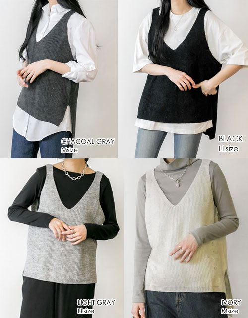 M/L/LL/3L/4L Vネックニットベスト n-0011 ニットベスト 大きいサイズ ニットキャ...