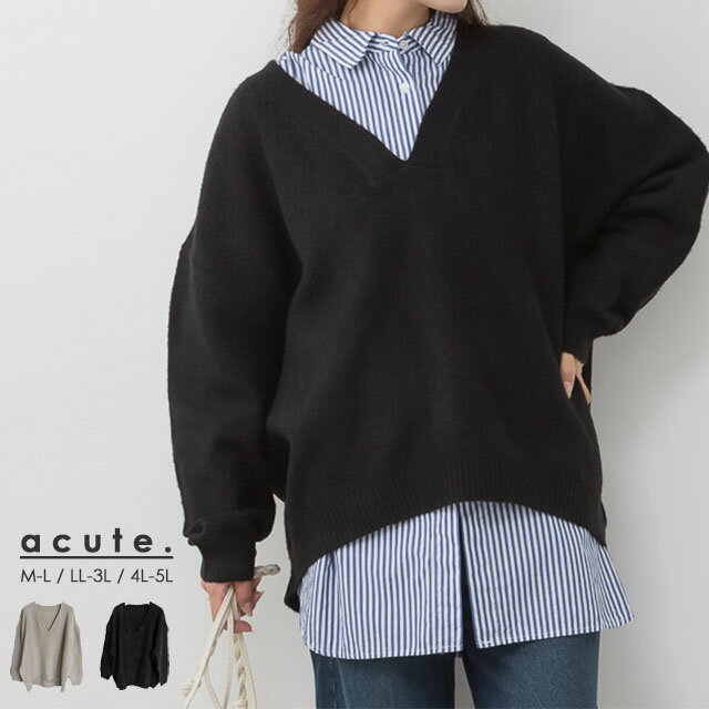 M-L LL-3L 4L-5L 深Vネックドルマンニット n-0220 レディース トップス 大きいサイズ 30代 40代 50代 ..