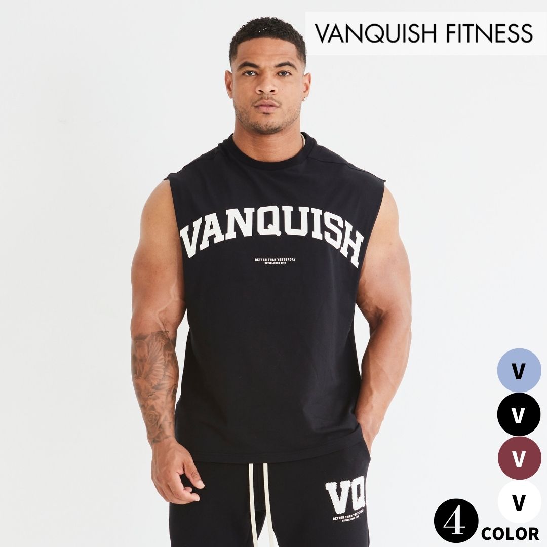 ヴァンキッシュ フィットネス VANQUISH VARSITY OVERSIZED SLEEVELESS T SHIRT ロゴ タンクトップ ノースリーブ Tシャツ 筋トレ ジム ..