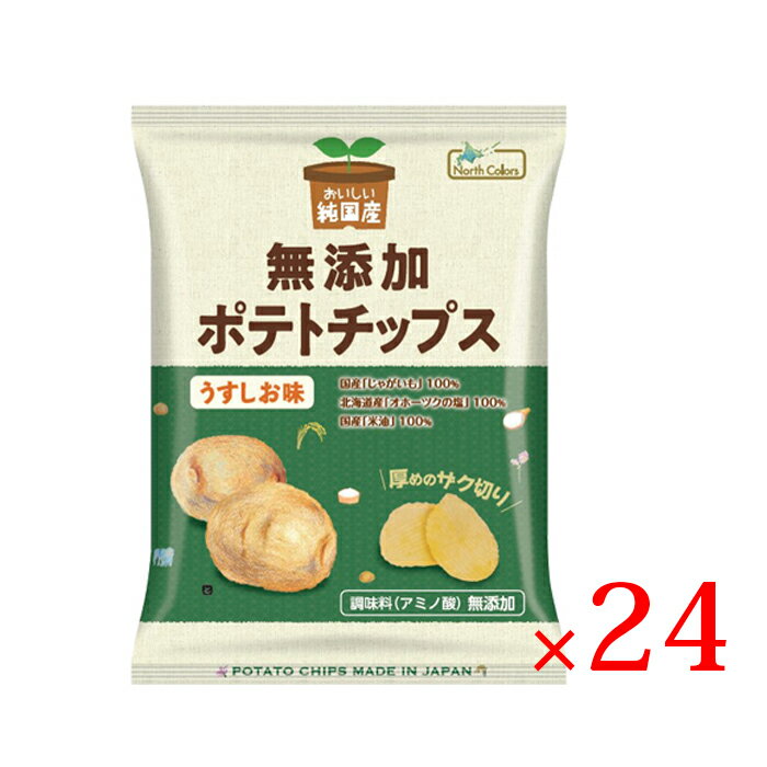 楽天おいしい醤油・味噌【足立醸造】ノースカラーズ 無添加ポテトチップス うすしお 55g ×24袋 セット 送料無料 保存料・着色料・香料不使用 国内産米油を100％使用 国産 無添加 北海道 塩味 うす塩 ポテチ お菓子 おやつ じゃがいも 純国産 安心安全 おかし