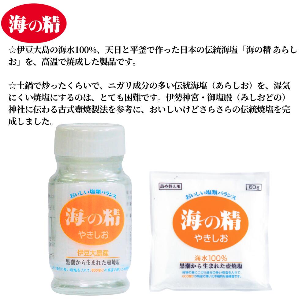 ＼マラソン限定★最大10％OFFクーポン／【選べる形状・個数】海の精 やきしお 60g 食卓ビン 詰め替え用 国産 塩 天然塩 しお 海水100% 伝統焼塩 ※ビンのみ送料無料 ギフト adachi-jozo-10002663 おいしい醤油・味噌【足立醸造】 サンプル画像2