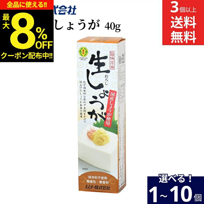 【最大8％OFFクーポン】＼お買い物マラソン／【選べる個数】ムソー 旨味本来 生おろししょうが 40g × 1個 ~ 10個 セット 3個から 送料無料 しょうが 生姜 しょうがチューブ 天日塩 保存料不使用 着色料不使用 化学調味料不使用 ギフト