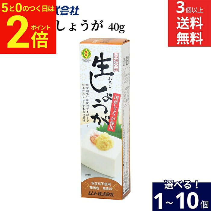 【9/15★全品P2倍】＼お得な5のつく日／【選べる個数】ムソー 旨味本来 生おろししょうが 40g × 1個 ~ 10個 セット 3個から 送料無料 しょうが 生姜 しょうがチューブ 天日塩 保存料不使用 着色料不使用 化学調味料不使用 ギフト