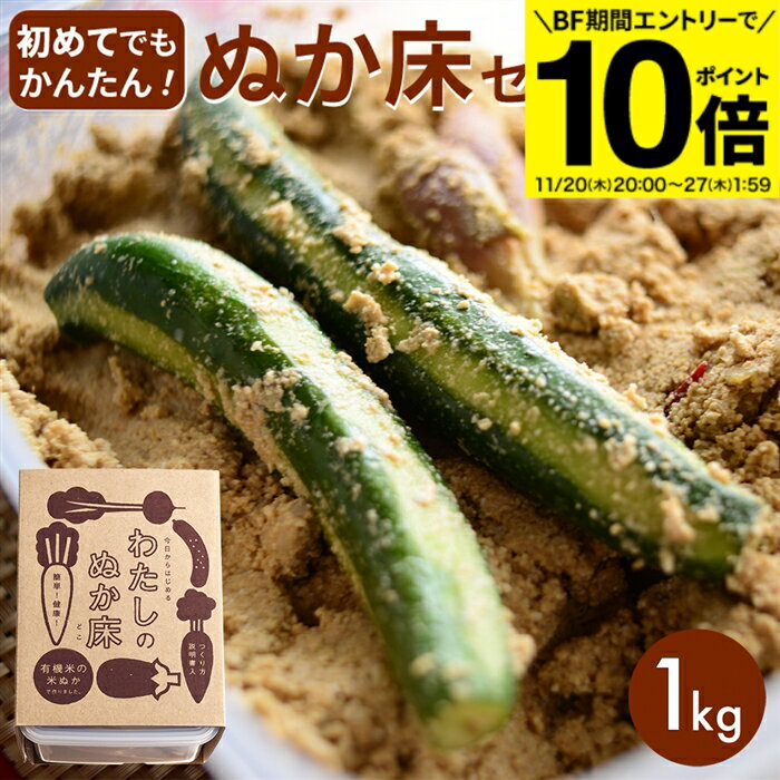 【BF期間★エントリーでP10倍】【金沢大地 わたしのぬか床】簡単にぬか漬けが作れるキット (ぬか床 1kg袋) つくり方説明書 専用タッパ付き ぬか床 セット オーガニック 無添加 有機JAS認証 ぬか漬け ぬか漬 ぬかづけ 熟成ぬか床 無農薬 有機 有機米ぬか 容器