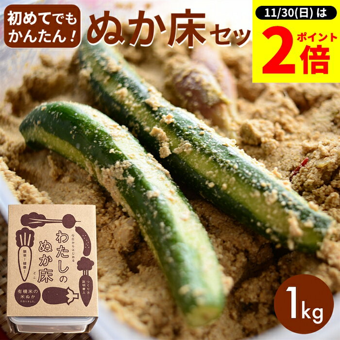 【11/30★全品P2倍】＼お得な0のつく日／【金沢大地 わたしのぬか床】簡単にぬか漬けが作れるキット (ぬか床 1kg袋) つくり方説明書 専用タッパ付き ぬか床 セット オーガニック 無添加 有機JAS認証 ぬか漬け ぬか漬 ぬかづけ 熟成ぬか床 無農薬 有機 有機米ぬか 容器