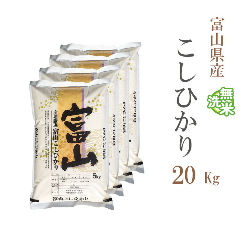 無洗米 20kg 送料無料 コシヒカリ 5kg×4袋 富山県