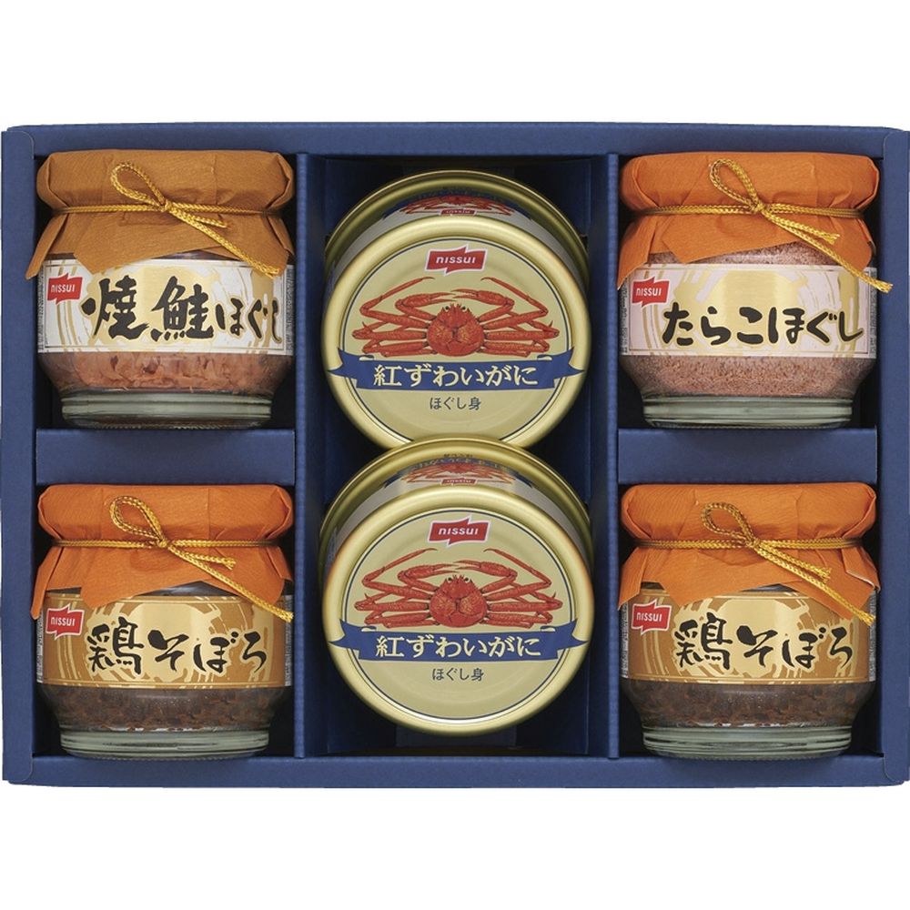 紅ずわいがに缶詰・瓶詰ギフトセット 内容紅ずわいがにほぐし身 55g ・鶏そぼろ 50g ×各2、焼鮭ほぐし・たらこほぐし 各50g ×各1賞味期限・アレルゲン常温2年 (表示期限の半分以上) 小麦・かに■さまざまなギフトアイテムをご用意し...