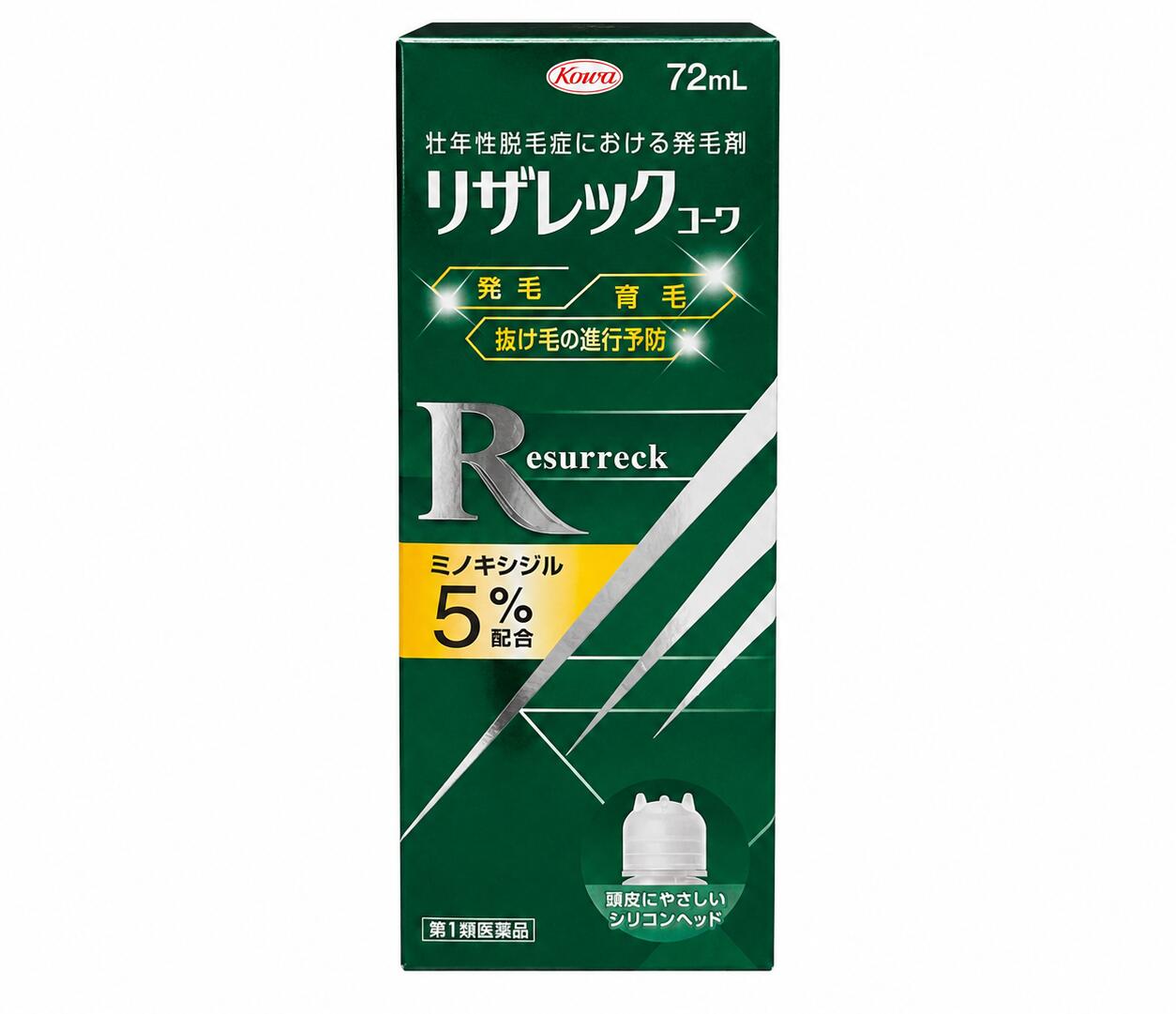 商品情報広告文責株式会社　安達太陽堂薬局0867-72-7666メーカー名、又は販売業者名興和株式会社日本製か海外製(アメリカ製等)か日本製商品区分第1類医薬品商品説明文・有効成分ミノキシジルを5％配合した壮年性脱毛症用の発毛剤です。・ヘアサイクルの成長期を刺激・延長させて毛髪を長くし，その数を増やします。・容器は，1回量の1mLを計量できる構造になっています。使用上の注意■してはいけないこと（守らないと現在の症状が悪化したり、副作用が起こる可能性があります。）1．次の人は使用しないでください。　（1）本剤又は本剤の成分によりアレルギー症状を起こしたことがある人。　（2）女性。　　（日本人女性における安全性が確認されていません。）　（3）未成年者（20歳未満）。　　（国内での使用経験がありません。）　（4）壮年性脱毛症以外の脱毛症（例えば、円形脱毛症、甲状腺疾患による脱毛等）の人、あるいは原因のわからない脱毛症の人。　　（本剤は壮年性脱毛症でのみ有効です。）　（5）脱毛が急激であったり、髪が斑状に抜けている人。　　（壮年性脱毛症以外の脱毛症である可能性が高いです。）2．次の部位には使用しないでください。　（1）本剤は頭皮にのみ使用し、内服しないでください。　　（血圧が下がる等のおそれがあります。）　（2）きず、湿疹あるいは炎症（発赤）等がある頭皮。　　（きず等を悪化させることがあります。）3．本剤を使用する場合は、他の育毛剤及び外用剤（軟膏、液剤等）の頭皮への使用は、避けてください。又、これらを使用する場合は本剤の使用を中止してください。　（これらの薬剤は本剤の吸収に影響を及ぼす可能性があります。）■相談すること1．次の人は使用前に医師又は薬剤師に相談してください。　（1）今までに薬や化粧品等によりアレルギー症状（例えば、発疹・発赤、かゆみ、かぶれ等）を起こしたことがある人。　（2）高血圧の人、低血圧の人。　　（本剤は血圧に影響を及ぼす可能性が考えられます。）　（3）心臓又は腎臓に障害のある人。　　（本剤は心臓や腎臓に影響を及ぼす可能性が考えられます。）　（4）むくみのある人。　　（むくみを増強させる可能性が考えられます。）　（5）家族、兄弟姉妹に壮年性脱毛症の人がいない人。　　（壮年性脱毛症の発症には遺伝的要因が大きいと考えられます。）　（6）高齢者（65歳以上）。　　（一般に高齢者では好ましくない症状が発現しやすくなります。）　（7）次の診断を受けている人。　　甲状腺機能障害（甲状腺機能低下症、甲状腺機能亢進症）。　　　（甲状腺疾患による脱毛の可能性があります。）2．使用後、次の症状があらわれた場合は副作用の可能性があるので、直ちに使用を中止し、この添付文書を持って医師又は薬剤師に相談してください。［関係部位：症状］皮膚：頭皮の発疹・発赤＊、かゆみ、かぶれ、ふけ、使用部位の熱感等精神神経系：頭痛、気が遠くなる、めまい循環器：胸の痛み、心拍が速くなる代謝系：原因のわからない急激な体重増加、手足のむくみ　＊頭皮以外にあらわれることもあります。3．6ヶ月間使用して、次のいずれにおいても改善が認められない場合は、使用を中止し、この添付文書を持って医師又は薬剤師に相談してください。　脱毛状態の程度、生毛・軟毛の発生、硬毛の発生、抜け毛の程度（太い毛だけでなく細く短い抜け毛の減少も改善の目安となります。）。　　（壮年性脱毛症以外の脱毛症であったり、脱毛が他の原因によるものである可能性があります。）4．使用開始後6ヶ月以内であっても、脱毛状態の悪化や、次のような脱毛が見られた場合は、使用を中止し、この添付文書を持って医師又は薬剤師に相談してください。　頭髪以外の脱毛、斑状の脱毛、急激な脱毛等。　　（壮年性脱毛症以外の脱毛症であったり、脱毛が他の原因によるものである可能性があります。）■その他の注意（1）毛髪が成長するには時間がかかります。効果がわかるようになるまで少なくとも4ヶ月間、毎日使用してください。　（ミノキシジルローション5％製剤の有効性は4ヶ月使用後から認められております。）（2）毛髪が成長する程度には個人差があり、本剤は誰にでも効果があるわけではありません。（3）効果を維持するには継続して使用することが必要で、使用を中止すると徐々に元に戻ります。　（本剤は壮年性脱毛症の原因を取り除くものではありません。）成分100mL中成分・・・分量ミノキシジル・・・5g添加物エタノール、1,3-ブチレングリコール、プロピレングリコール、pH調節剤効能・効果壮年性脱毛症における発毛、育毛及び脱毛（抜け毛）の進行予防用法・用量成人男性（20歳以上）が、1日2回、1回1mLを脱毛している頭皮に塗布してください。用法関連注意1．用法・用量の範囲より多量に使用しても、あるいは頻繁に使用しても効果はあがりません。定められた用法・用量を厳守してください。（決められた以上に多く使用しても、効果の増加はほとんどなく、副作用の発現する可能性が高くなります。）2．目に入らないように注意してください。万一、目に入った場合には、すぐに水又はぬるま湯で洗ってください。なお、症状が重い場合には眼科医の診療を受けてください。3．薬液のついた手で、目等の粘膜にふれると刺激があるので、手についた薬液はよく洗い落としてください。4．アルコール等に溶けるおそれのあるもの（メガネわく、化学繊維等）にはつかないようにしてください。5．整髪料及びヘアセットスプレーは、本剤を使用した後に使用してください。6．染毛剤（ヘアカラー、毛染め、白髪染め等）を使用する場合には、完全に染毛を終えた後に本剤を使用してください。保管及び取り扱い上の注意1．使用後、キャップをして、直射日光や高温、寒冷の場所を避け、涼しい所に保管してください。2．小児の手のとどかない所に保管してください。3．誤用を避け、品質を保持するため、他の容器に入れ替えないでください。4．火気に近づけないでください。5．使用期限を過ぎた製品は使用しないでください。お問い合わせ先会社名：興和株式会社問い合わせ先：医薬事業部　お客様相談センター電話：03-3279-7755受付時間：月〜金（祝日を除く）9：00〜17：00使用期限使用期限まで1年以上あるものをお届けします。容量72ml医薬品販売に関する記載事項「医薬品販売に関する記載事項」(必須記載事項)はこちら関連商品【★抽選で最大100%ポイントバック★ 】【第1類医薬品】リアップ ジ...【★抽選で最大100%ポイントバック★ 】正規取扱店【第1類医薬品】ミ...【★抽選で最大100%ポイントバック★ 】★お得なセットあり★正規取扱...8,360円1,375円3,575円【★抽選で最大100%ポイントバック★ 】【第1類医薬品】【2個セット...【★抽選で最大100%ポイントバック★ 】正規取扱店【第1類医薬品】ミ...【★抽選で最大100%ポイントバック★ 】【第1類医薬品】ニコチネルパ...14,652円2,680円5,280円【第1類医薬品】興和新薬 リザレックコーワ 60mL 送料無料 定形外郵便 リザレックコーワ りざれっくこーわ ミノキシジル5％配合 5