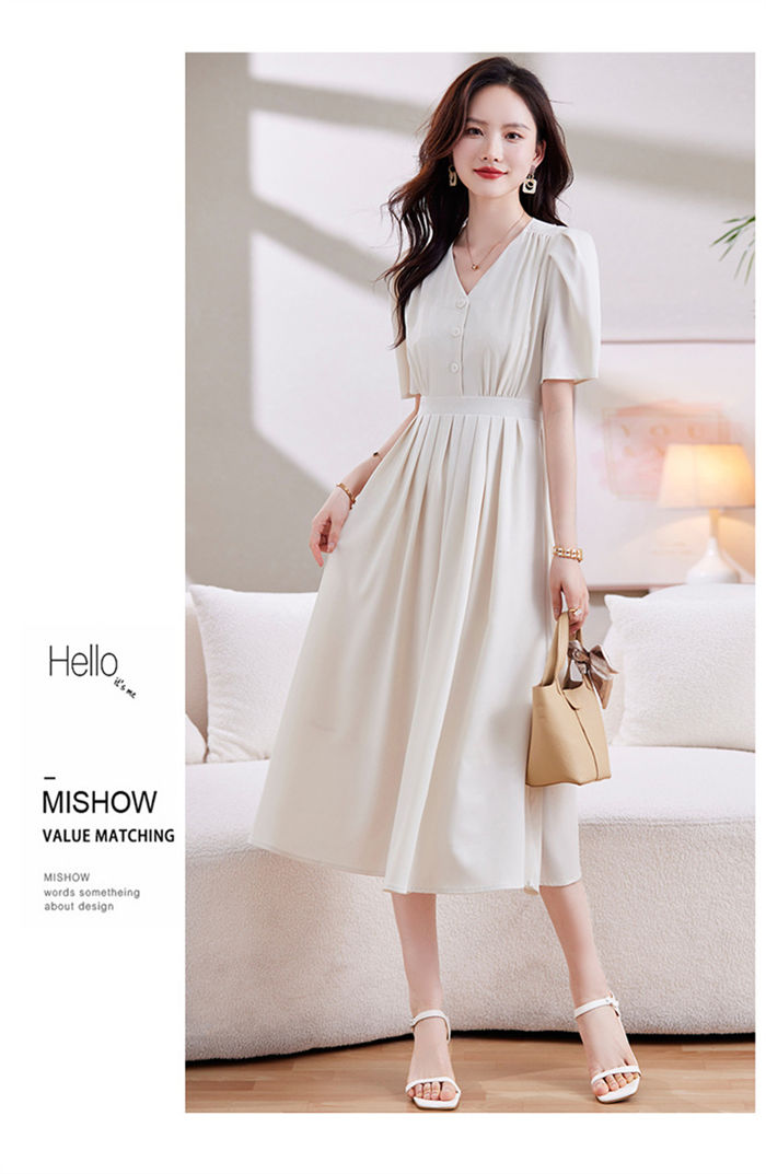 ワンピース 夏 レディース 半袖 Vネック ひざ丈 Aライン きれいめ オフィス 大きいサイズ 夏 秋 ワンピース ロング レディース お洒落 体型カバー 着痩せ シンプル 薄手 上品 旅行 通勤 OL