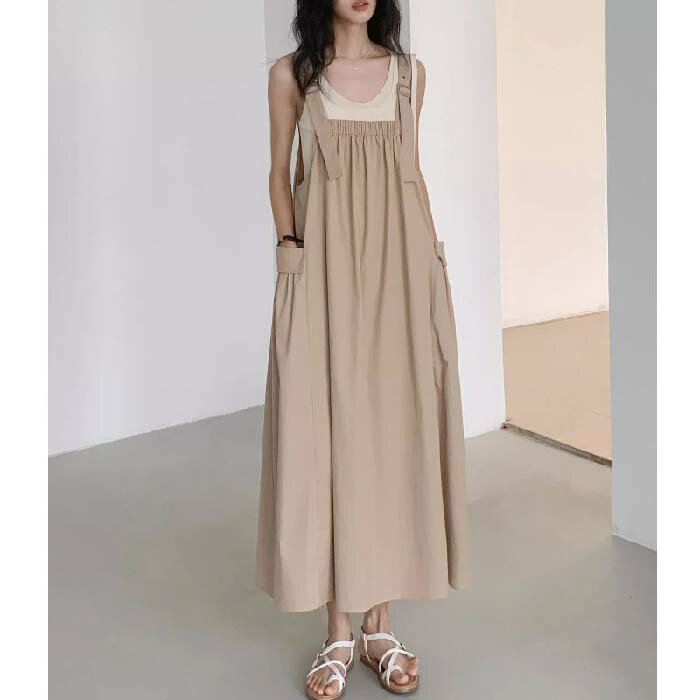ジャンスカ サロペットワンピース ジャンパースカート オールインワン 春 夏 秋 レディース ひざ丈 ゆったり 体型カバー 女性 お呼ばれ 可愛い 無地 大きいサイズ おしゃれ ゆったり カジュアル ナチュラル 着痩せ 無地 リゾート ママコーデ