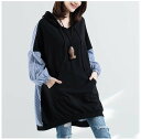 パーカーワンピース レディース 春 秋 Tシャツ チュニック ワンピース バイーカラ カットソー ストライプ柄 長袖 パーカー フード付き tシャツ レディース 大きいサイズ ゆったり ワンピース 体型カバー 春秋 オシャレ シンプル カジュアル 着回し(4)