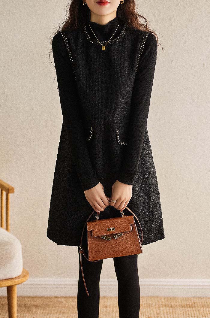 ジャンパースカート 春 秋 レディース ワンピース 膝丈 ツイード ジャンスカ ツイード ワンピース ミディアム丈 ノースリーブ 重ね着 体型カバー 可愛い 大きいサイズ カジュアル 着痩せ 通勤 入学式