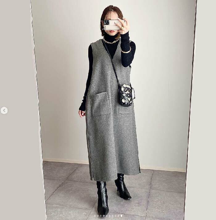 ジャンパースカート Vネック ワンピース ノースリーブ レディース 春 秋 Vネック ロング丈 ジャンスカ ..