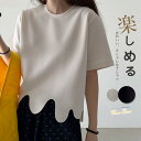 半袖 Tシャツ レディース 夏 トップス 不規則裾 アシンメトリー Tシャツ おしゃれ ショート丈 tシャツ プルオーバー 夏 ラウンドネックゆったり 体型カバー フェミニン 大人かわいい レディース 20代 30代 40代 黒 個性派