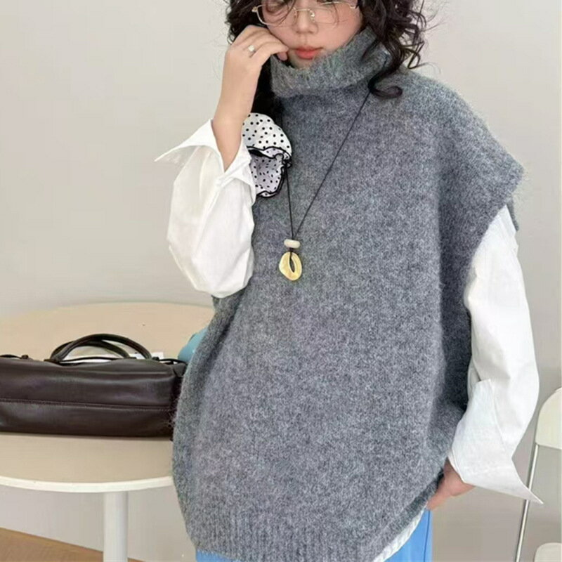 ニットベスト レディース ニットセーター 無地 ハイネック ノースリーブ プルオーバー トップス カジュアル ストレッチ性 防寒 保温性 暖かい 柔らかい ゆったり 体型カバー シンプル 春秋冬 重ね着 普段着 女性用 アウター