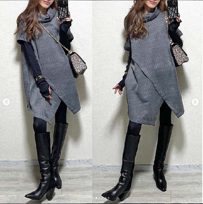 ワンピース 秋 春 ハイネック レディース 半袖 ベスト 無地 重ね着 大きいサイズ チュニック レイヤード風 ゆったり オシャレ シンプル カジュアル 着回し 体型カバー ゆるっと トレンド感