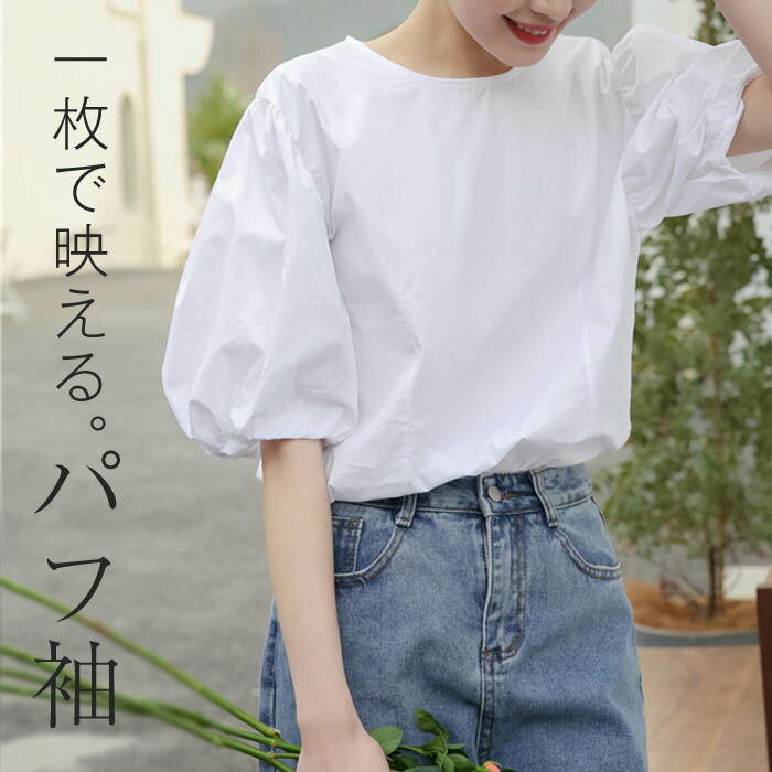 Tシャツ レディース 半袖 ボリューム袖 トップス とろみTシャツ きれいめ おしゃれ 春 秋 Tシ