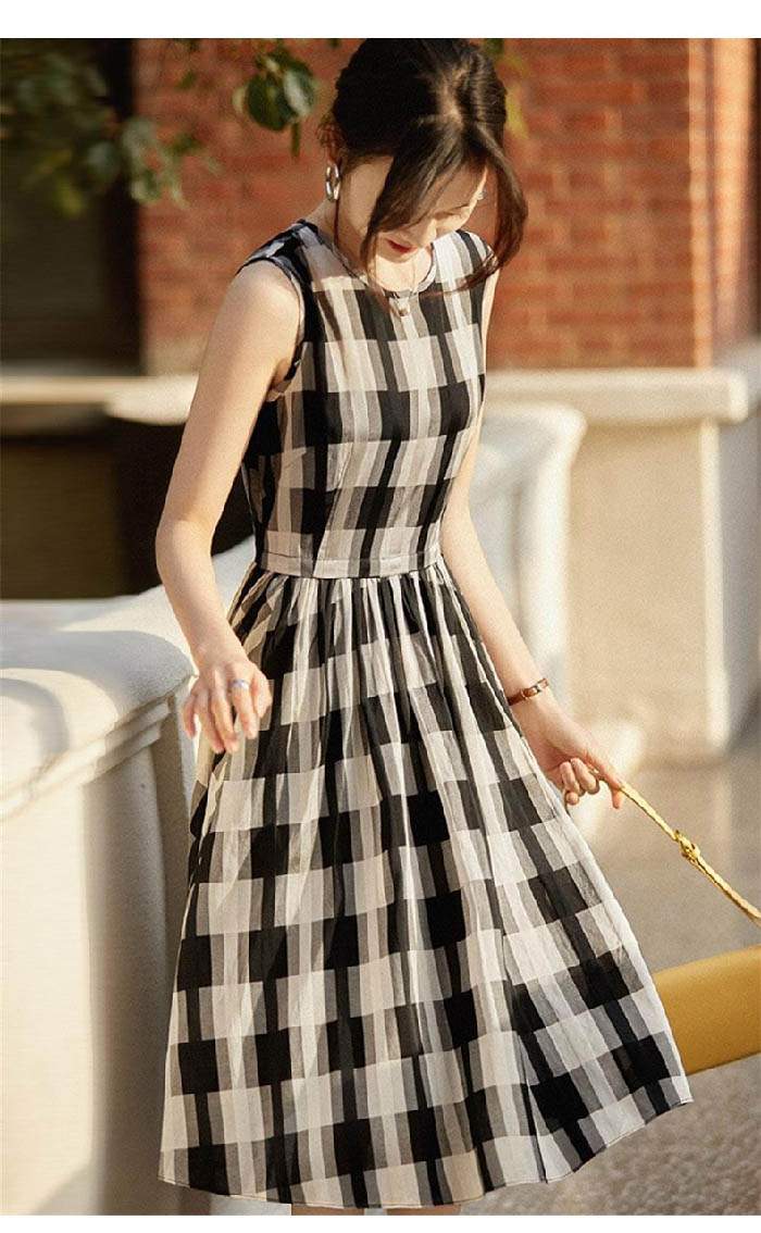 ワンピース レディース チェック柄 春 夏 ノースリーブ ワンピース ロング丈 Aライン ゆったり 体型カバー 女性 お呼ばれ 可愛い 大きいサイズ おしゃれ ゆったり カジュアル ナチュラル 着痩せ 春物 春 夏 秋 通勤 OL