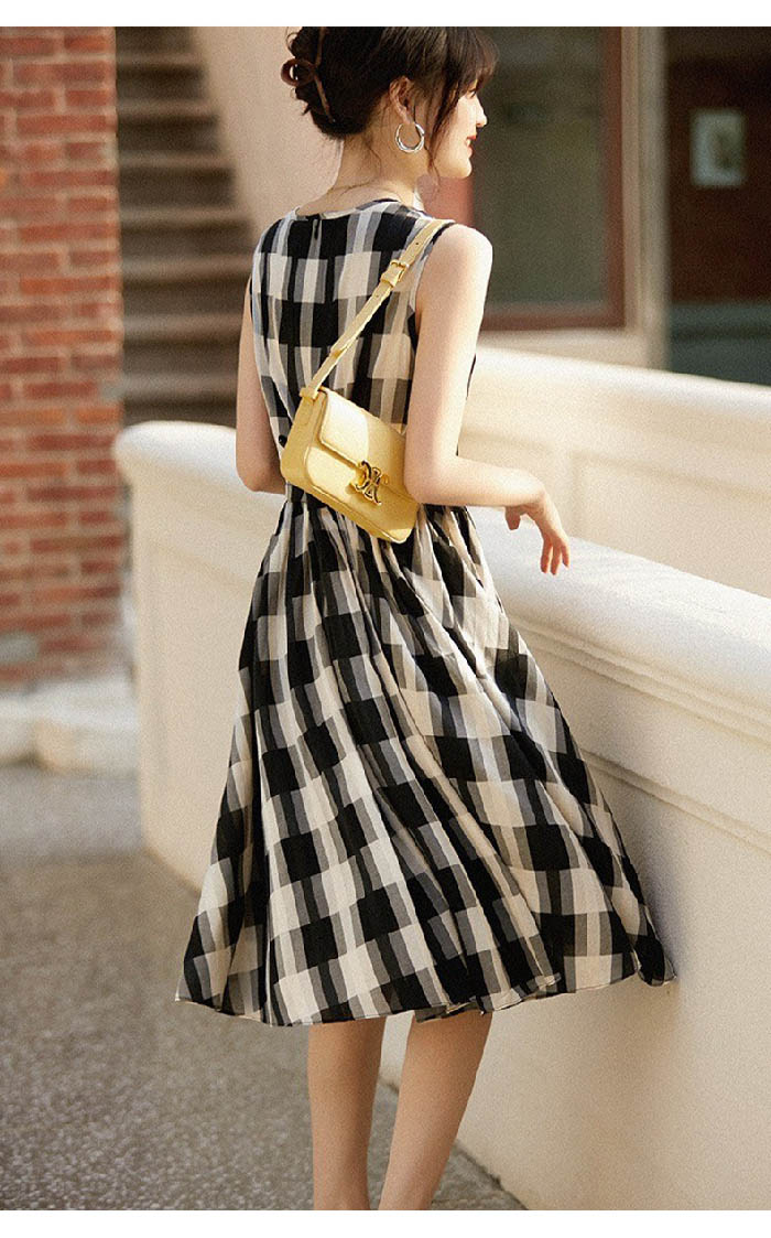 ワンピース レディース チェック柄 春 夏 ノースリーブ ワンピース ロング丈 Aライン ゆったり 体型カバー 女性 お呼ばれ 可愛い 大きいサイズ おしゃれ ゆったり カジュアル ナチュラル 着痩せ 春物 春 夏 秋 通勤 OL