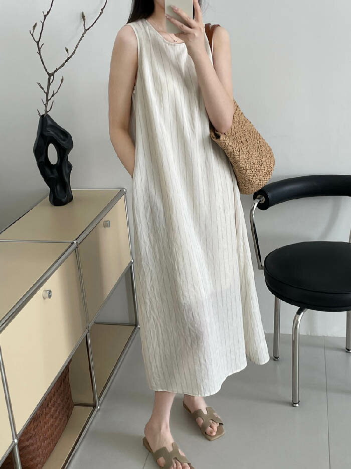 ワンピース ノースリーブ ストライプ レディース 春 夏 秋 バックシャン ワンピース ノースリーブ ロング丈 ゆったり 体型カバー 女性 お呼ばれ 可愛い 大きいサイズ おしゃれ ゆったり カジュアル ナチュラル 着痩せ 上品 リゾート