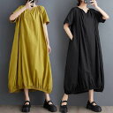 ワンピース 半袖 レディース ロングワンピース 体型カバー ワンピース キーネック ロング丈 きれいめ 春 秋 Aライン 大きいサイズ シンプル カジュアル ゆったり 楽ちん お洒落 リゾート 旅行 海