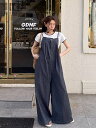 デニム サロペット パンツ レディース ワイドパンツ 春 秋 夏 オールインワン ノースリーブ 重ね着 きれいめ 着痩せ 大きいサイズ デニム カジュアル おしゃれ 体型カバー ゆったり 女性 お呼ばれ レイヤード風 可愛い 無地 おしゃれ