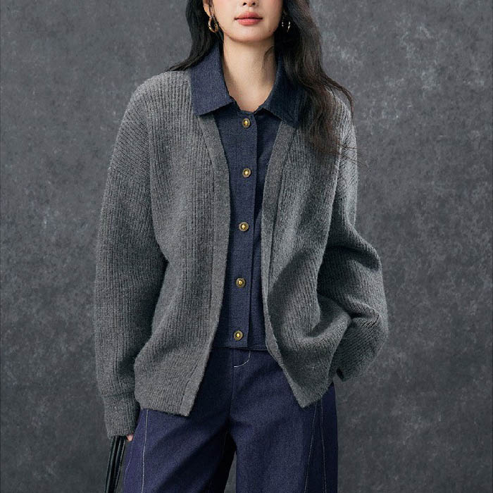 ニットカーディガン デニム切り替え レディース 春 秋 冬 秋冬 長袖 ニット カーディガン シャツ 異素材切り替え デニム ニット セーター ゆるカーディガン フリンジ ニットカーデ ニット 羽織り 上着 ゆったり シンプル 無地 カジュアル 大人可愛い
