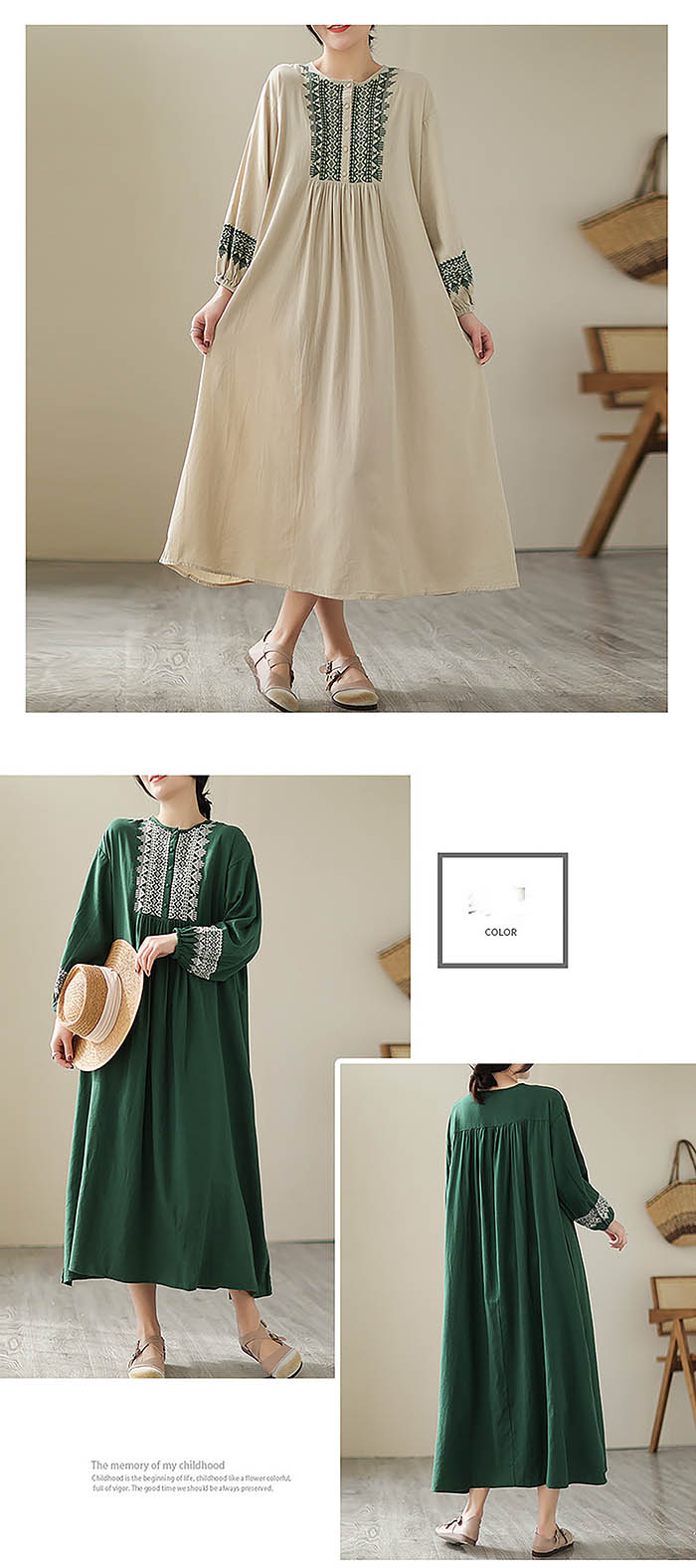 ワンピース レディース 長袖 刺繡 春 夏 秋 プリーツ ワンピース ロング丈 大きいサイズ ロング丈 プリーツ 無地 ゆったり ビッグシルエット オシャレ シンプル カジュアル 着回し 体型カバー