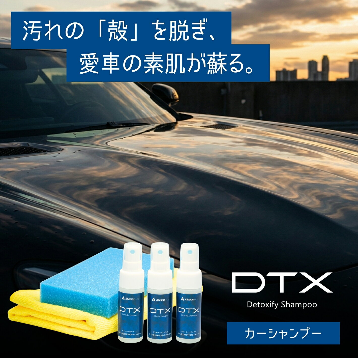 カーシャンプー DTX detox 洗車シャンプー置き換えるだけ ガンコな水垢 シリカスケール徹底分解 節水70% 親水効果で汚れ落ち実感 ウォータースポット イオンデポジット 雨ジミ 雨シミ 下地処理
