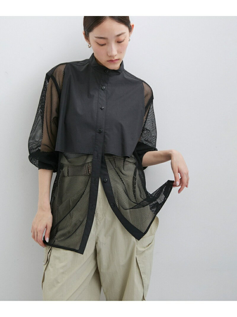 【SALE／40%OFF】【サステナブル】スタンドカラーメッシュシャツ ADAM ET ROPE' FEMME アダムエロペ トップス シャツ・ブラウス ブラック ホワイト【RBA_E】【送料無料】[Rakuten Fashion]