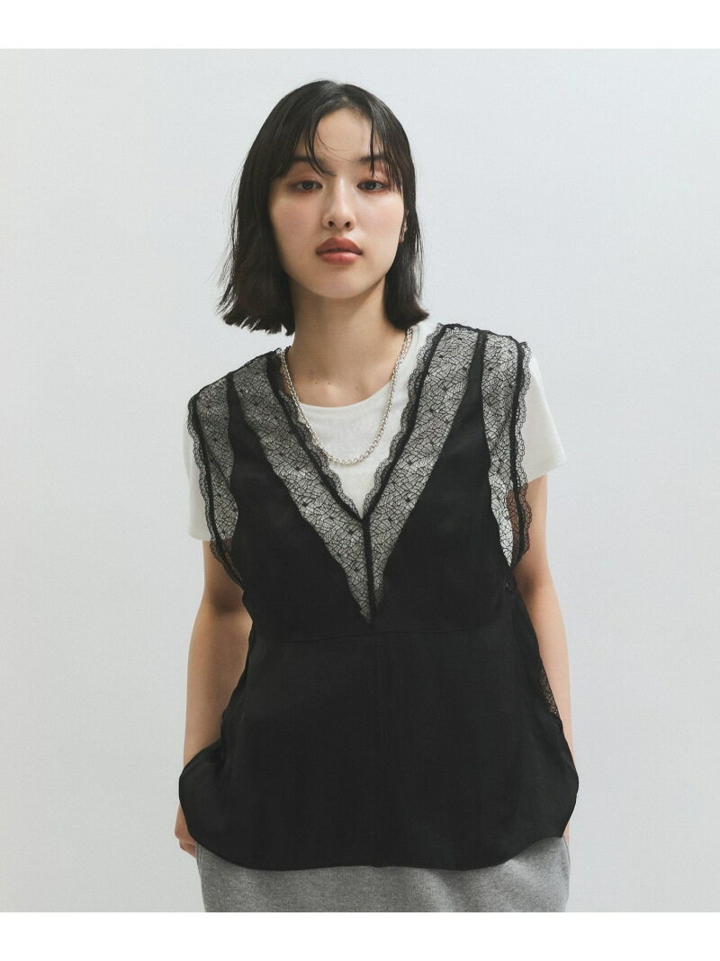 メロンメッシュレースジレ ADAM ET ROPE' FEMME アダムエロペ トップス ベスト・ジレ ブラック ホワイト【送料無料】[Rakuten Fashion]