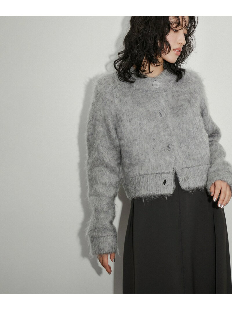 シャギーカーディガン ADAM ET ROPE' FEMME アダムエロペ トップス カーディガン グレー ホワイト【送料無料】[Rakuten Fashion]