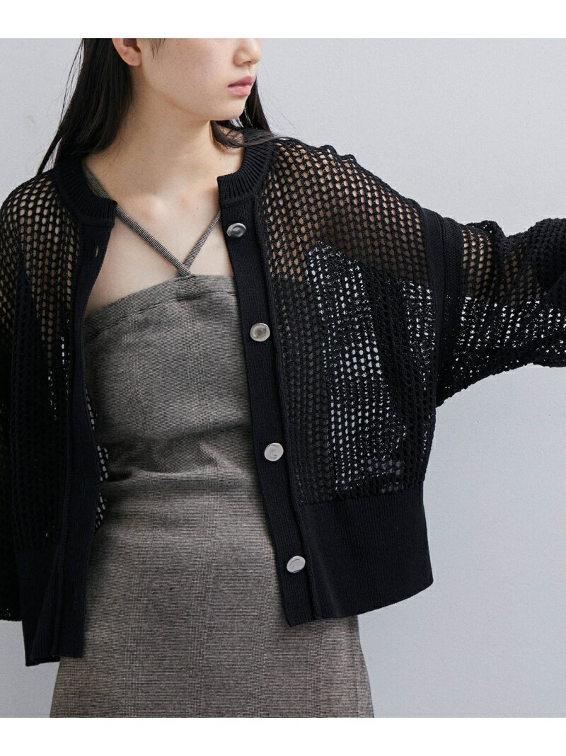 パターンメッシュカーディガン ADAM ET ROPE' FEMME アダムエロペ トップス カーディガン ブラック ホワイト ピンク【送料無料】[Rakuten Fashion]のサムネイル